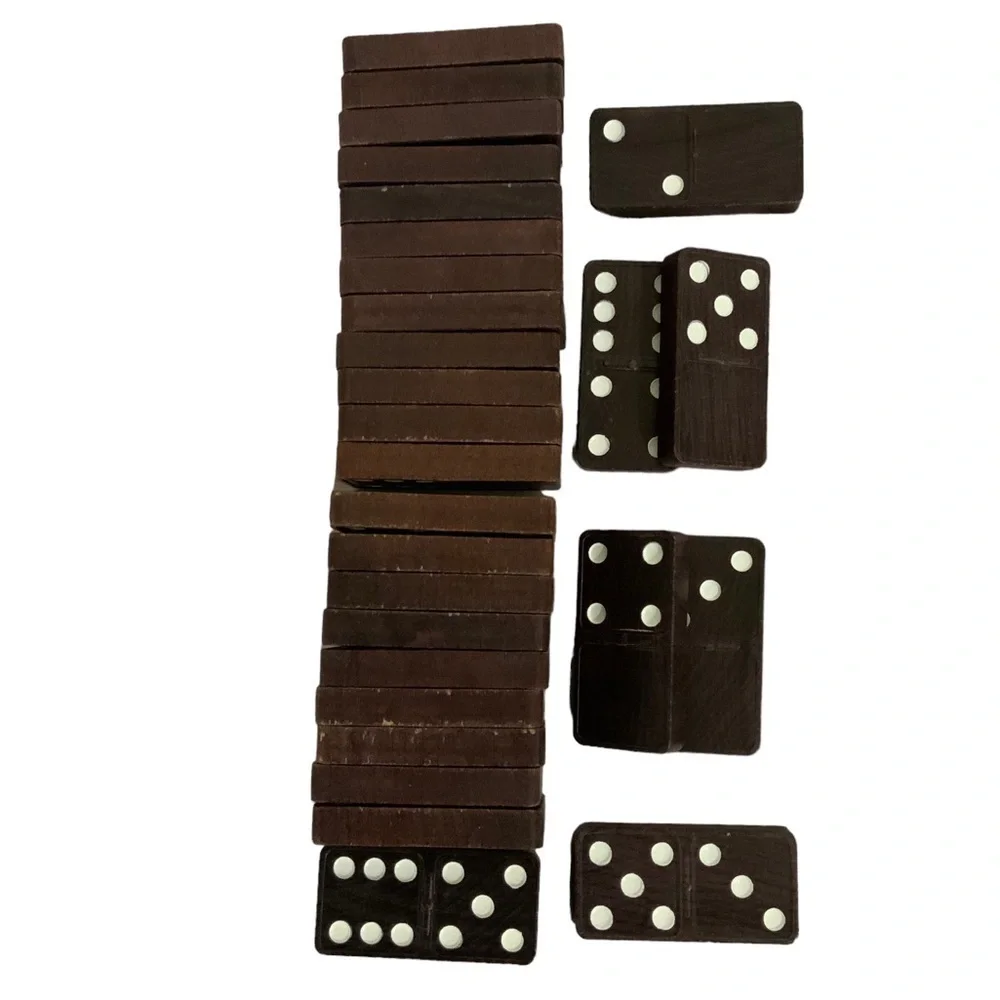 Vintage Haslam 1960’s Wood Dominos 28 Pc Original Cardboard Metal Box Set No 100